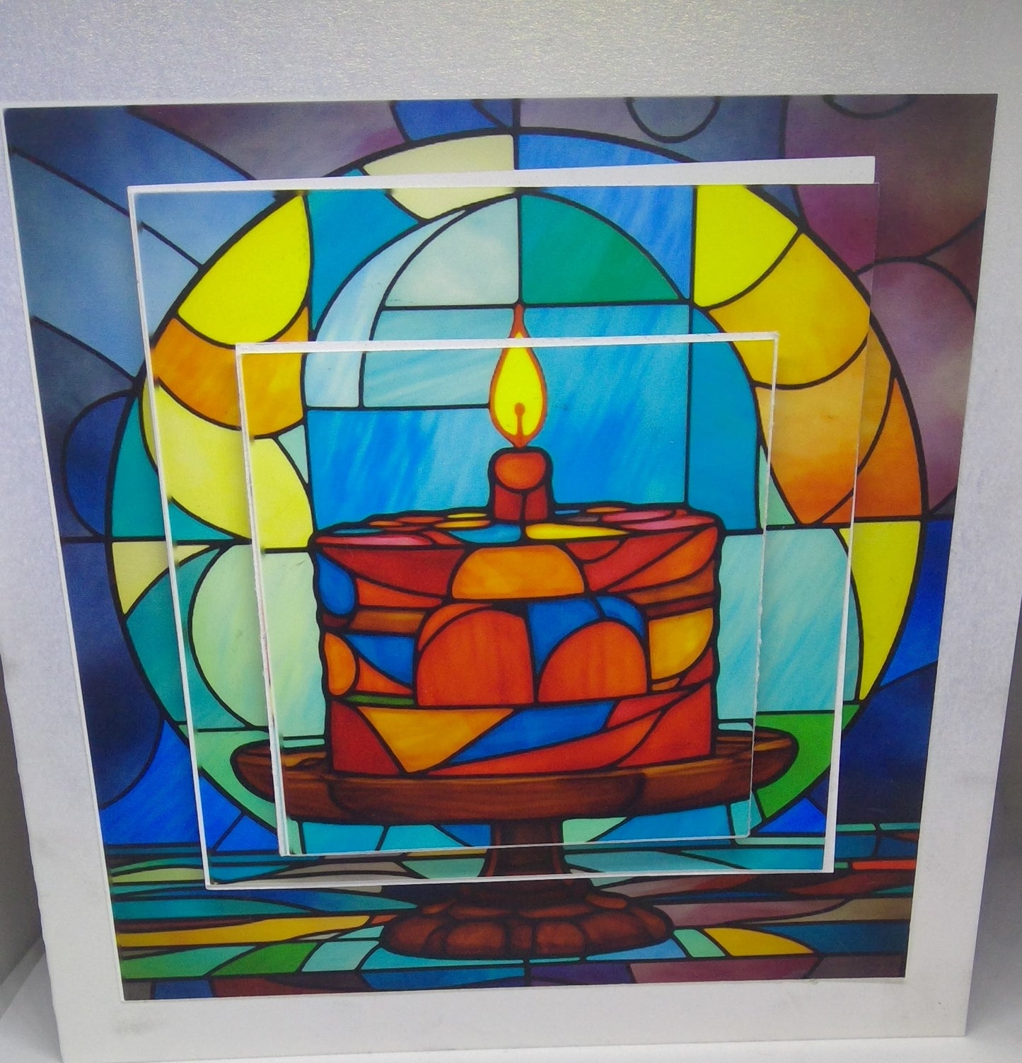 3D Stained Glass Birthday Cake Card