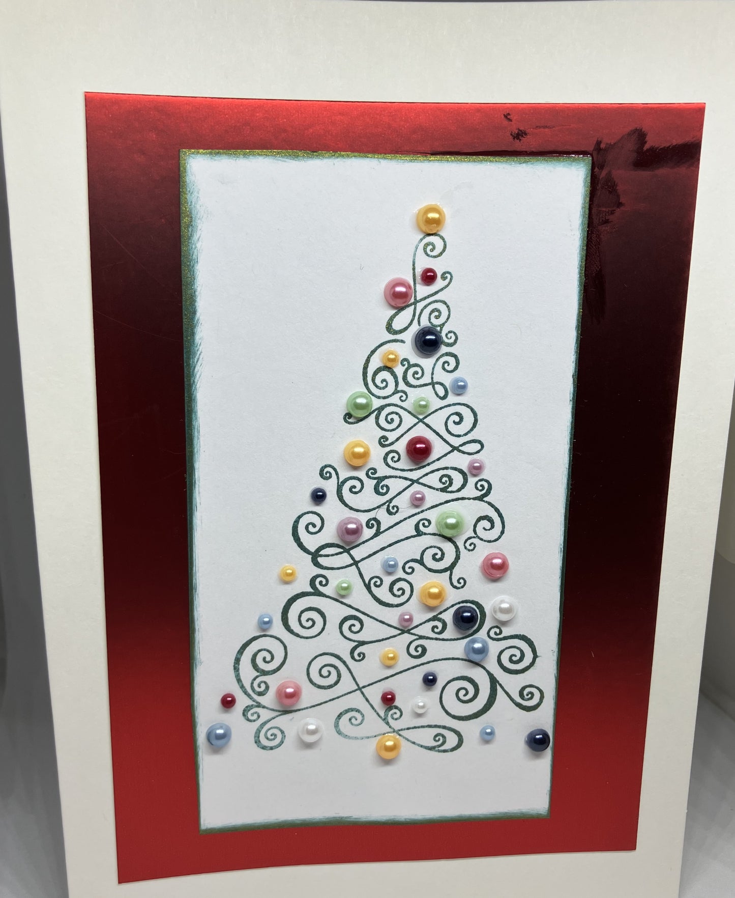 Beaded Christmas Tree with Red Backgroud