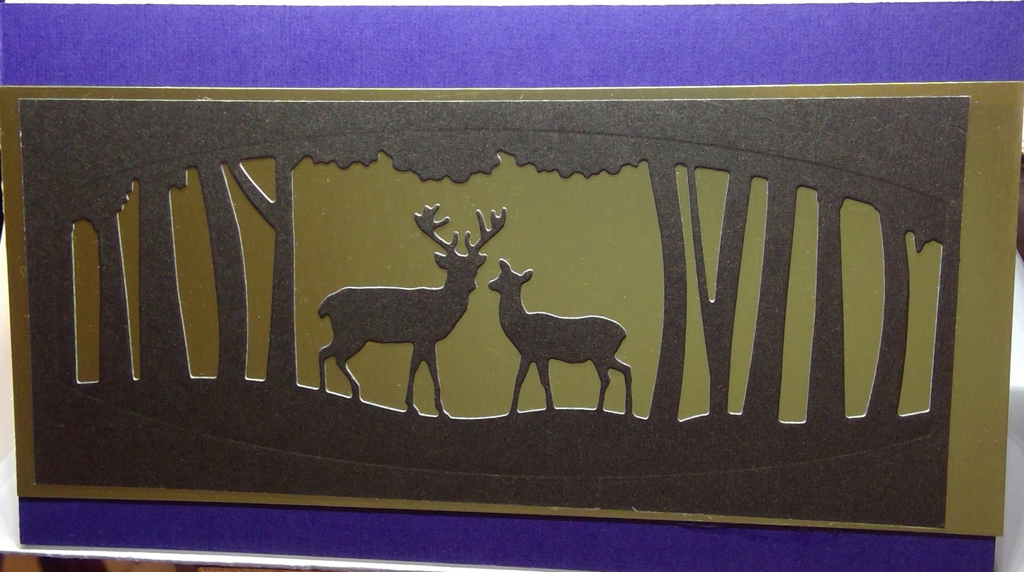 Brown and Gold Stag and Doe Slimline card