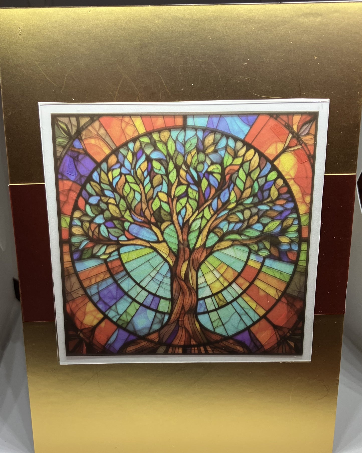 Stained Glass Effect Colorful Tree of Life Card