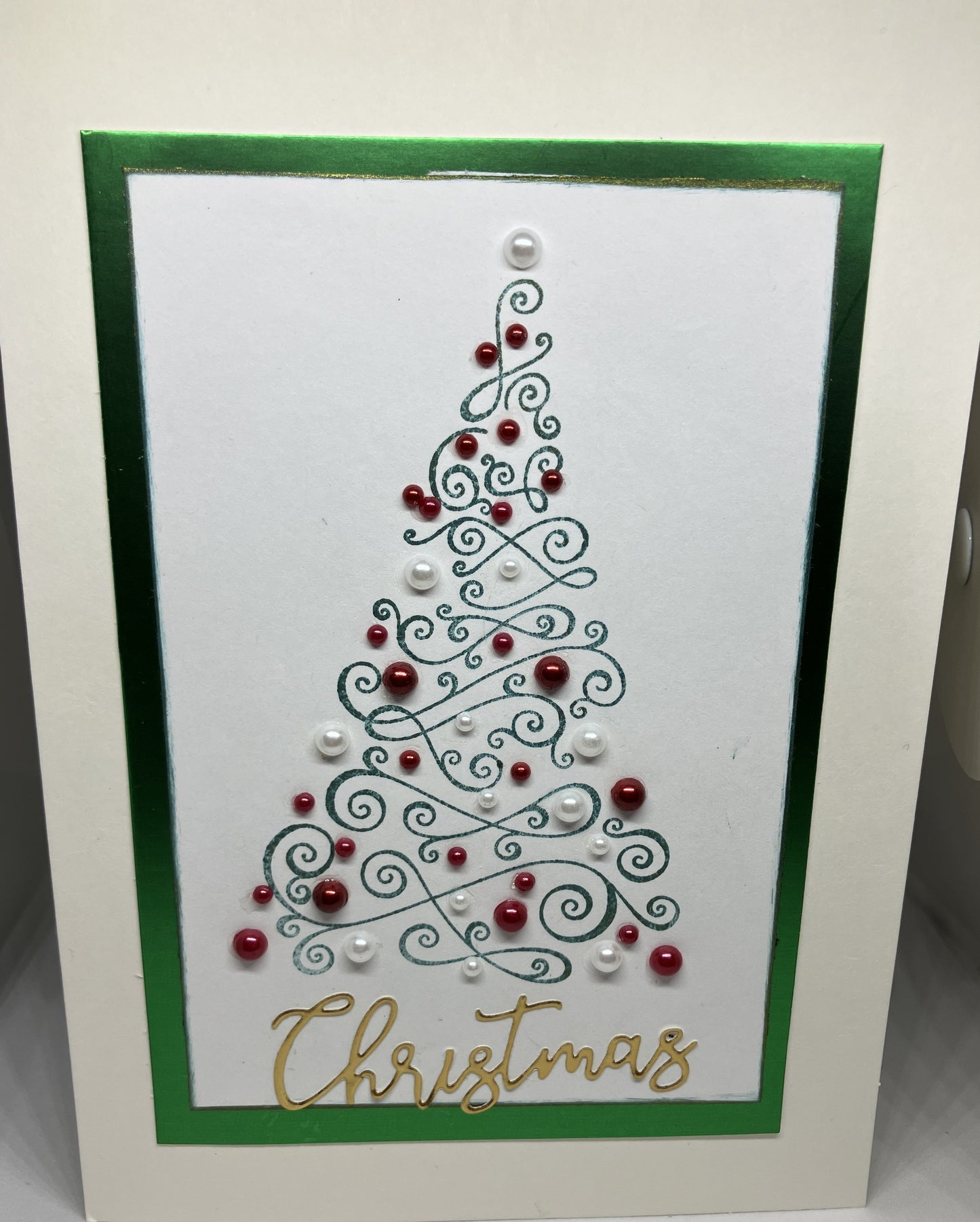 Beaded Christmas Trees with Green Background