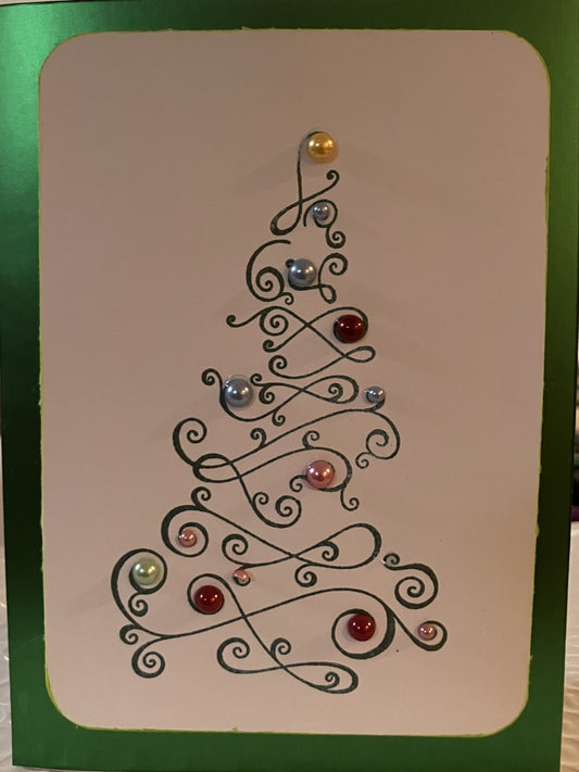 Swirled Christmas Tree card with Pearl Beads