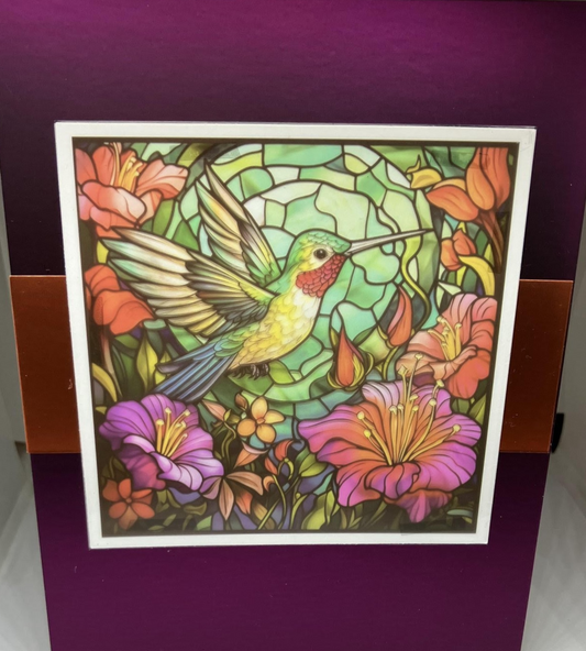 Green Humming Bird Stained Glass Effect Card