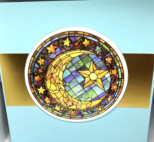 Moon and Star Stained Glass Effect Card