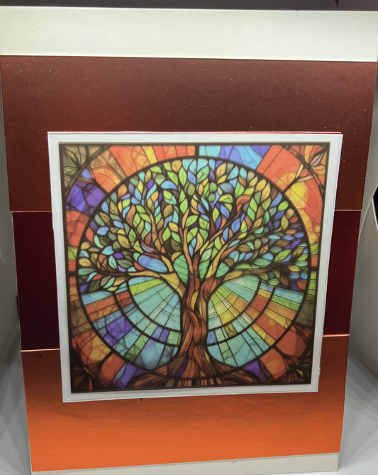 Stained Glass Effect Colorful Tree of Life Card