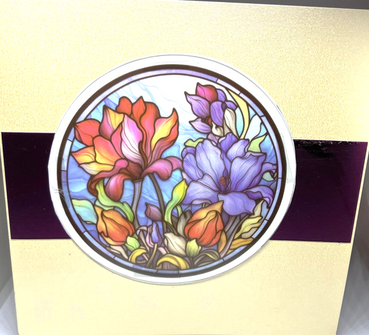 Red and Blue Flower Stained Glass Effect Card